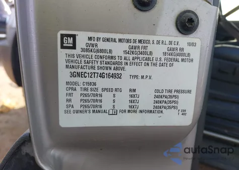 2004 Chevrolet Avalanche 1500 from USA, damaged, VIN 3GNEC12T74G164932